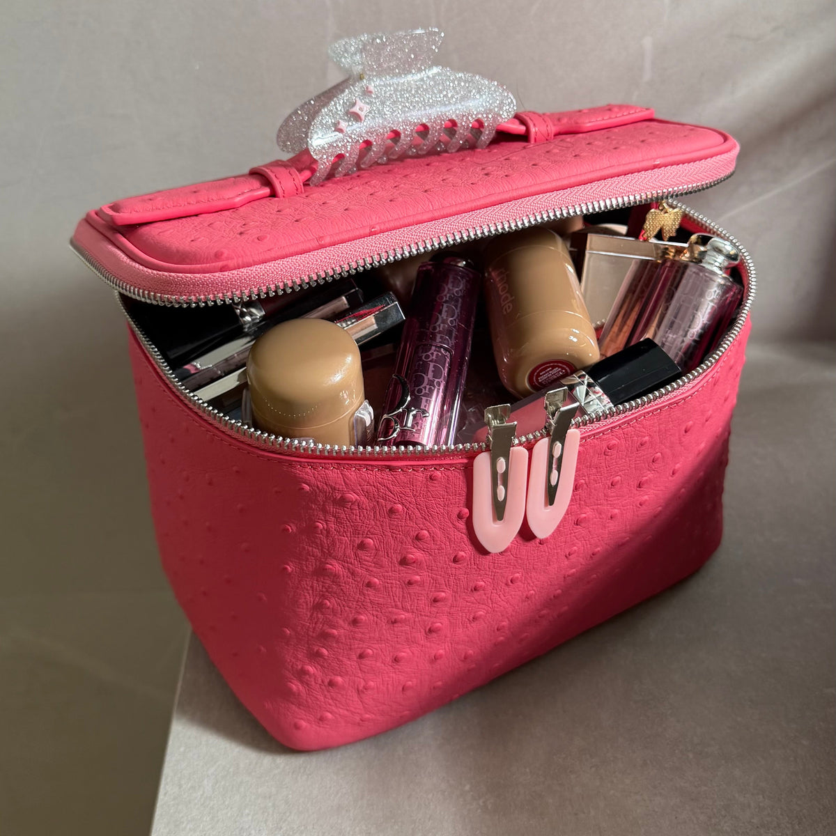 Fuchsia ostrich Vanity Bag